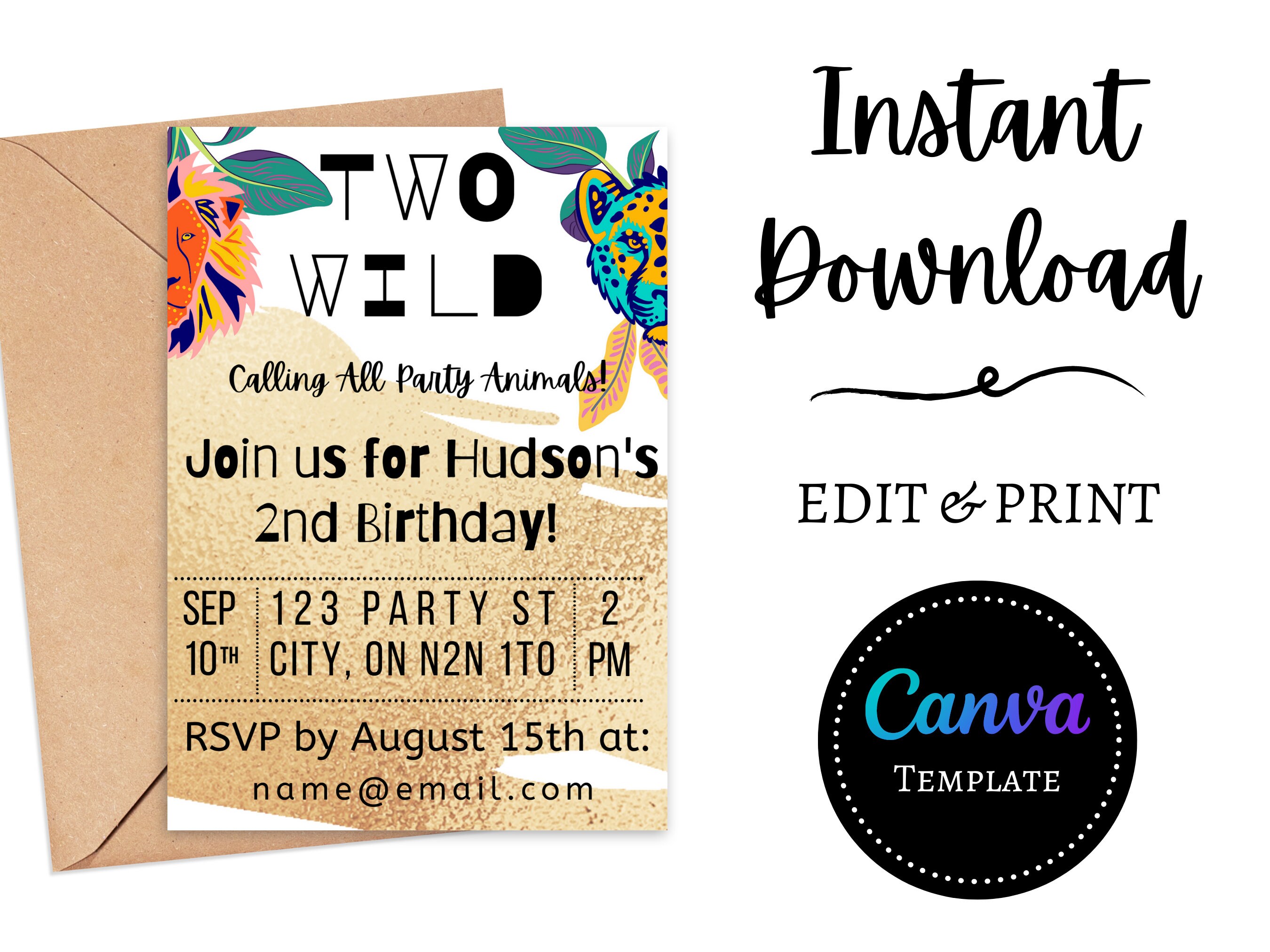 Editable Template Kid's Jungle Theme Birthday Invites I Digital Invite