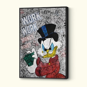Paperino Canvas, Banksy Scrooge McDuck Graffiti Wall Art, Paperino Conta Soldi Pop Art Opera d'Arte, Poster Stampa di Alta Qualità, Decorazione da Parete per la Casa