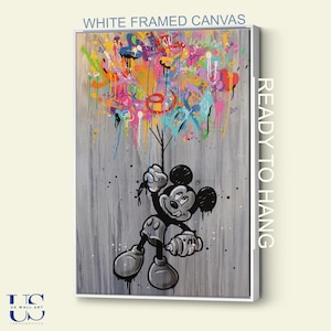 Mickey Mouse With Balloons Canvas, Banksy Style Pop Art Wall Art, Funny Cartoon Graffitti Artwork, High Quality Print Poster,Home Wall Decor