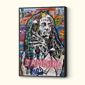 Reggae Music King Canvas, Bob Marley Wall Art, Banksy  Graffitti, Print Poster, Legend Musician Artwork, Home Wall Decor