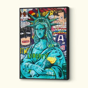 Banksy Mona Lisa Canvas, Graffiti Street Wall Art, Dipinto di donna Pop Art, Ritratto della Statua della Libertà, Poster di qualità, Decorazione da parete per la casa