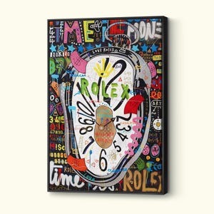 Rolex graffiti muurkunst, Banksy-stijl pop-art canvas, tijd is geld-kunstwerk, kwaliteit print poster, luxe horloge schilderij, muurdecoratie huis