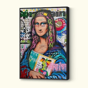 Banksy Mona Lisa Pop Art Canvas, Queen Lisa Graffiti Artwork, Famous Portrait Wall Art, Colorful Woman Wall Decor, High Quality Print Poster