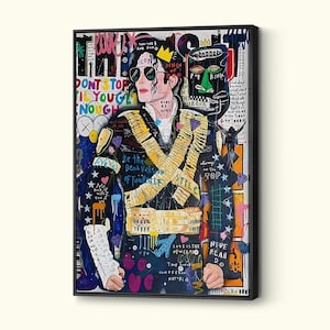 Michael Jackson Pop Art Canvas, King of Pop Graffiti Artwork, Banksy Style Wall Art, Iconic Musician Wall Decor, High Quality Print Poster