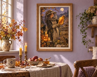 Månbiodlaren, digitalt Halloween-tryck från vintage, utskrivbar konst
