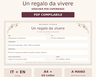 Experience Gift Voucher Template, Fillable PDF, Italian and English, A4 and US Letter