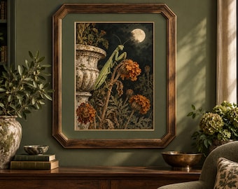 Bönsyrsan och ringblommorna, digitalt Halloween-tryck från vintage, utskrivbar konst