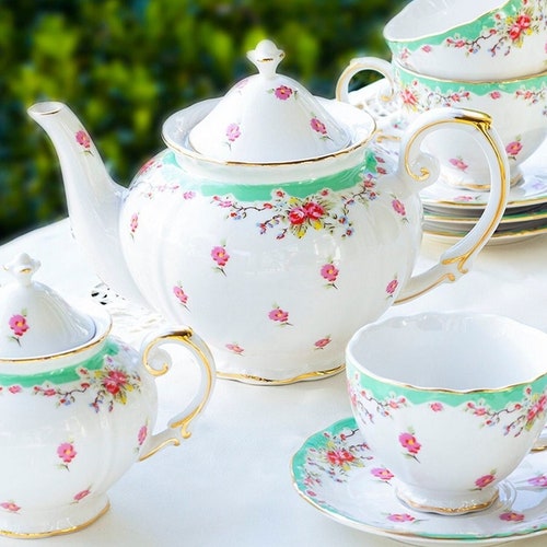 Blue Rose Toile Fine Porcelain 11piece Tea Set 1 Teapot 1 Etsy