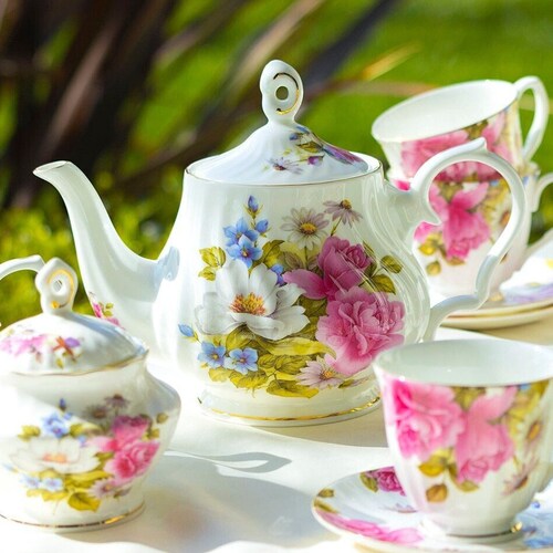 Pink Rose 11piece Bone China Tea Set Gracie Bone China Etsy