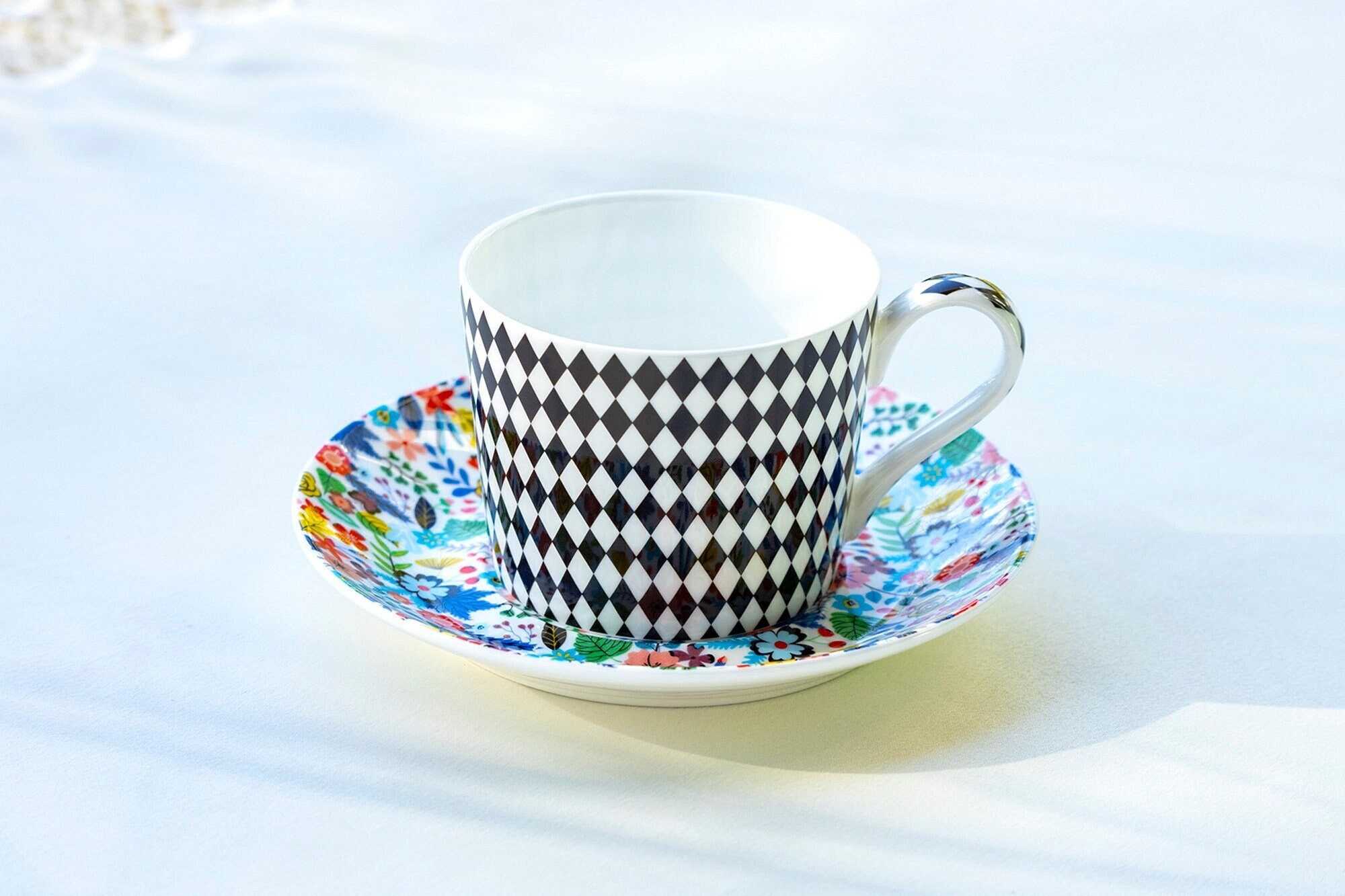 Alice in Wonderland Teacup and Saucer Set, 8 Ounces. Green, Blue or Pink  for Your Mad Hatter Tea Party 
