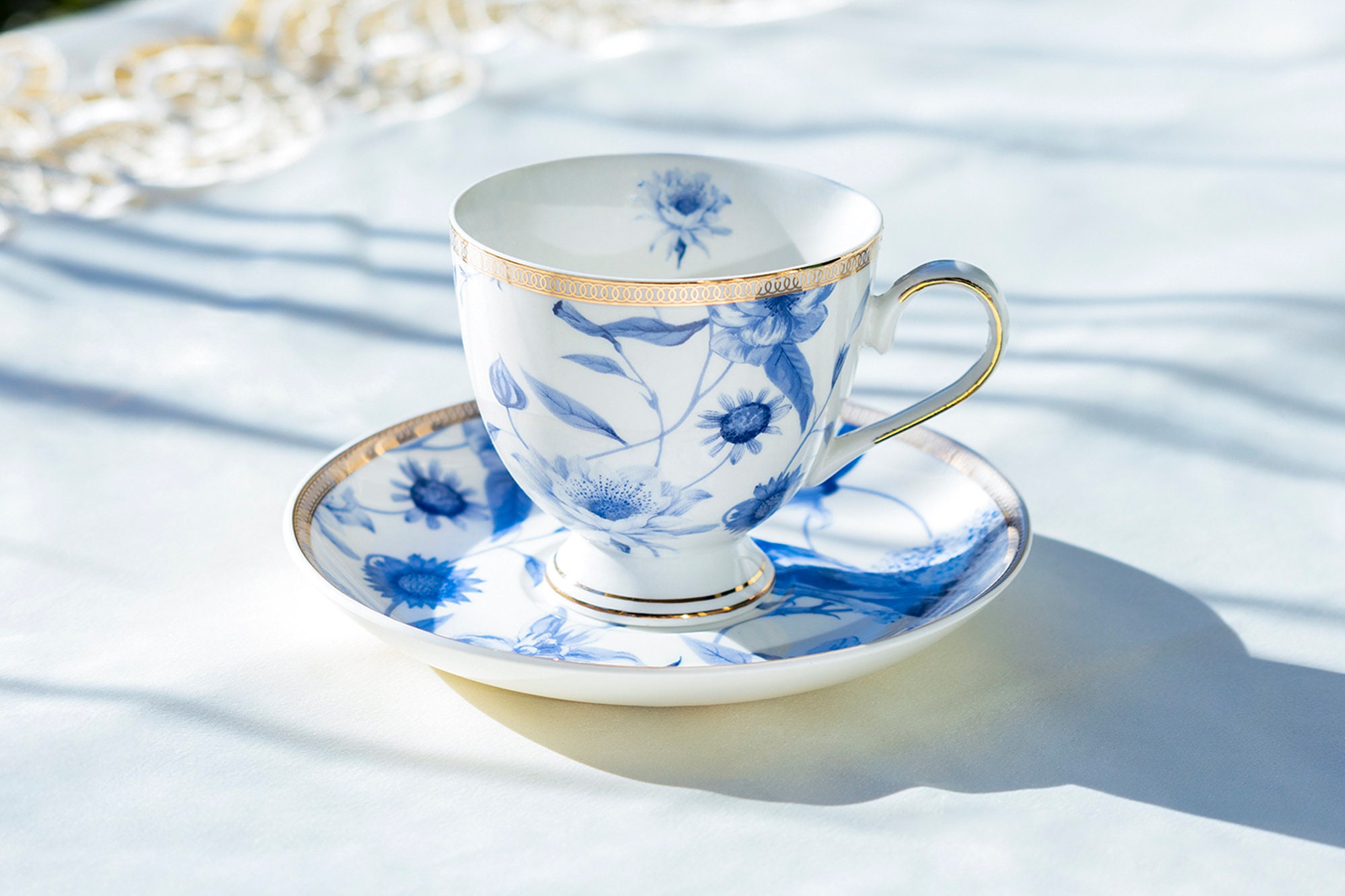 Spring Flowers with Hummingbird Fine Porcelain Latte Cups Tea Set