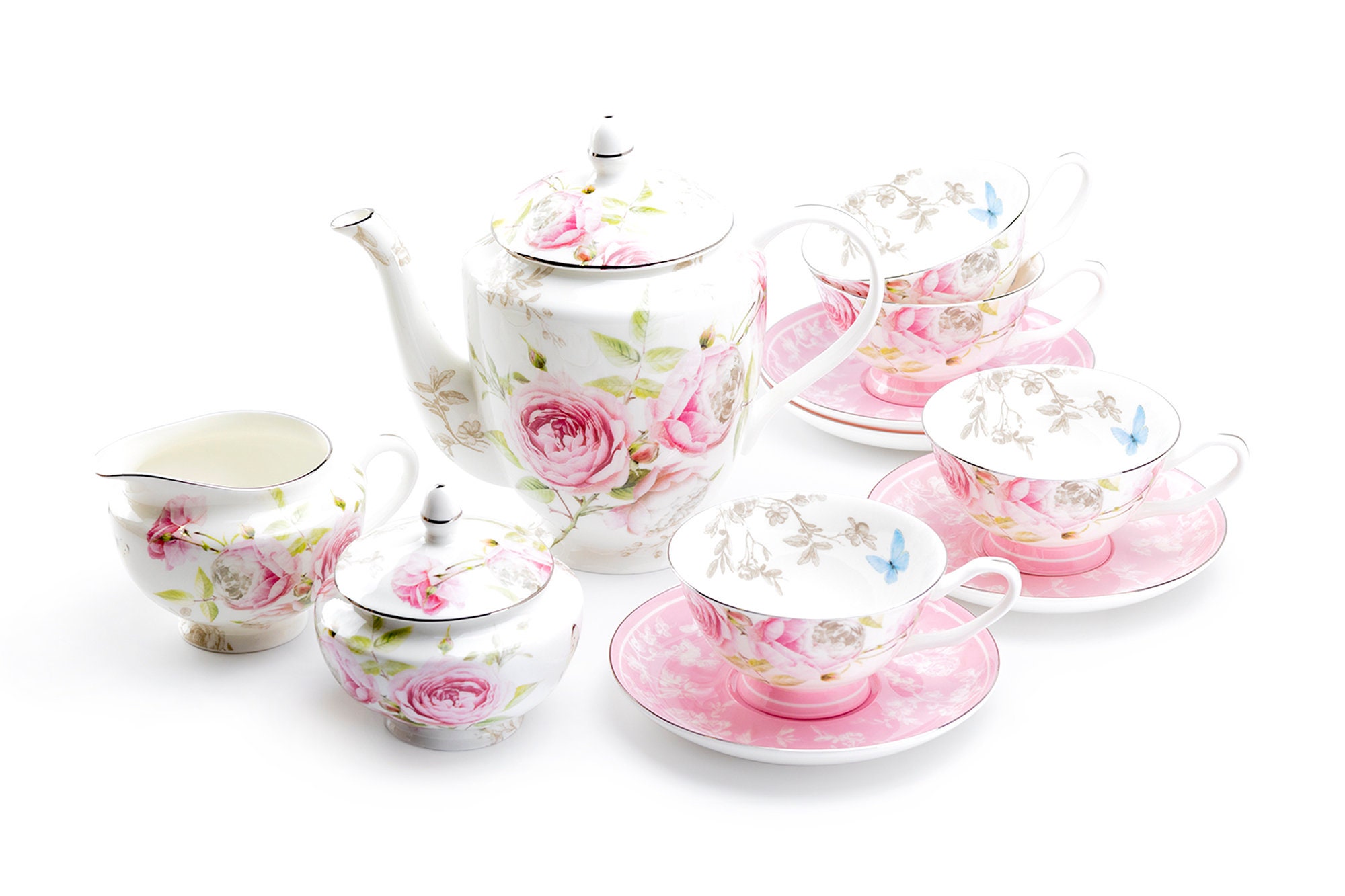 Beau Rose 11piece Bone China Tea Set 1 Teapot 1 Sugar Bowl Etsy
