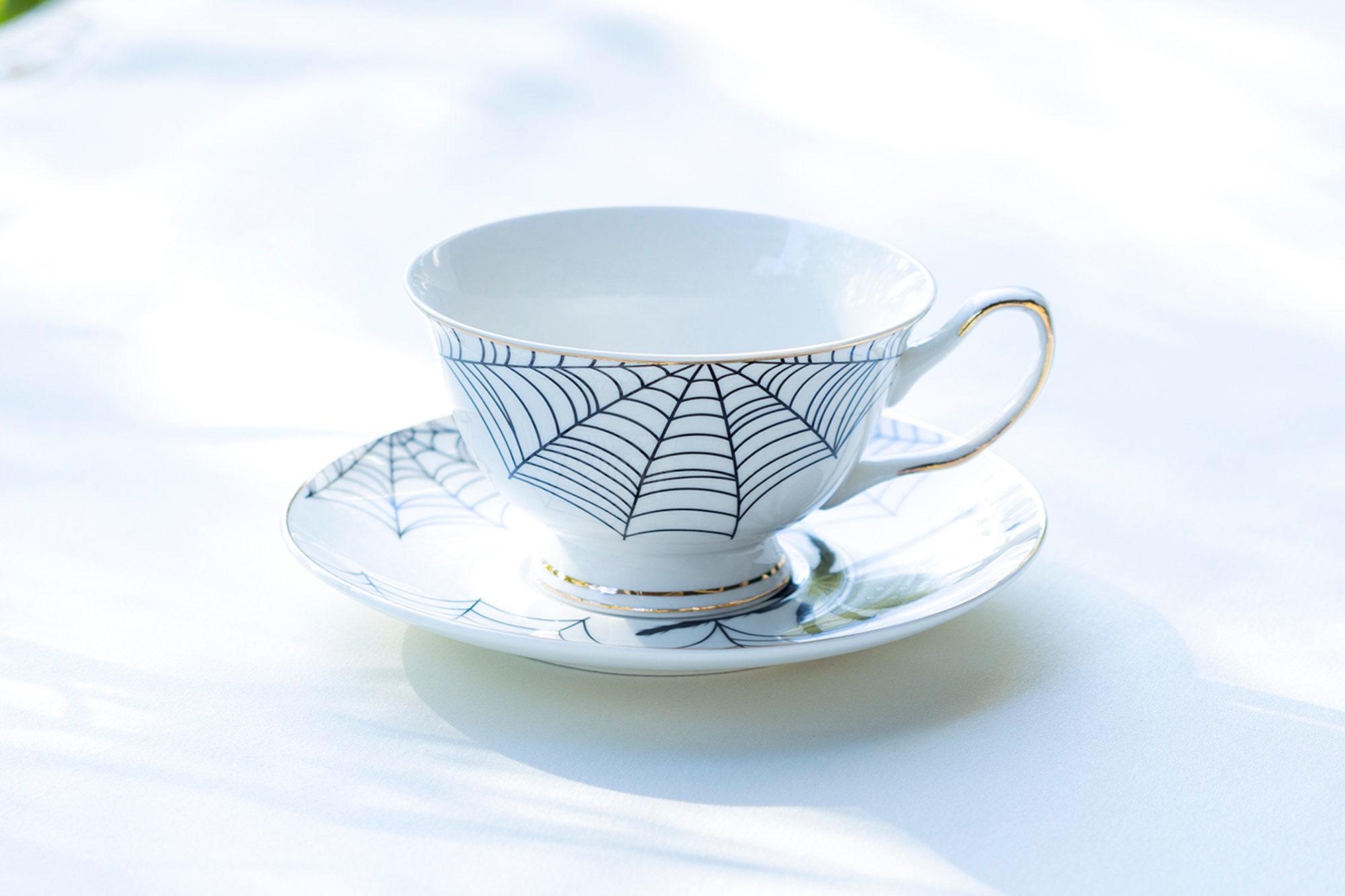 Spider White Gold Fine Porcelain Tea Cup and Saucer Set - Etsy