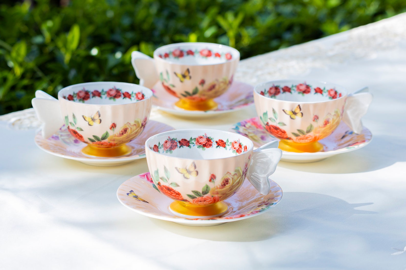 Rose Butterfly Bone China Tea Cup and Saucer Set With Hand Etsy