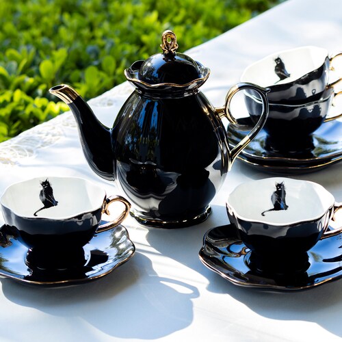 Black Gold Teapot 4 Arsenic Skull Black Tea Cup and Saucer Etsy