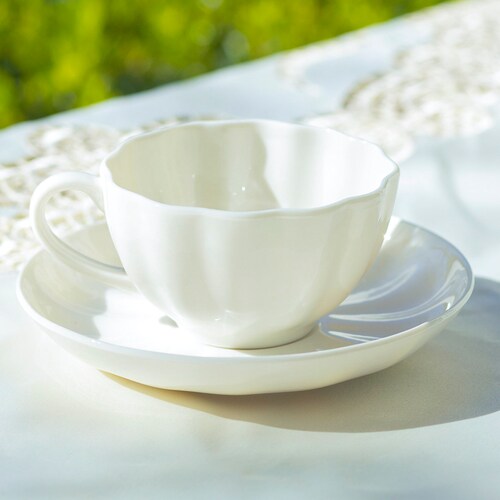 White Scallop Fine Porcelain Tea Cup and Saucer Set Grace Etsy