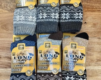 Mens Merino Wool Blend Socks Geometric Design Cushioned 2.4 tog Thermal Size 6-11