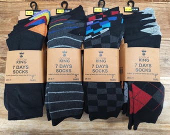 Mens Summer Socks Striped Argyle Checked Plain Designs UK Size 6-11  knitted 7 Pairs
