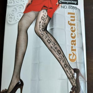Floral Design Out Side Leg Fishnet Tights Black