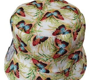 Meadows Butterflies Garden Hat Reversible Black Unisex One size  Summer Sun Shade 100% Cotton