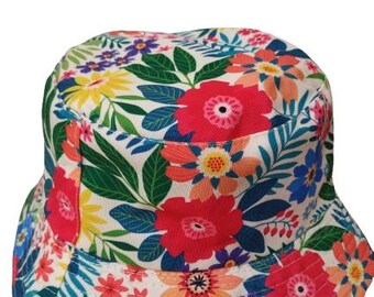 Floral Garden Hat: Reversible Cotton Summer Sun Shade 100% Cotton