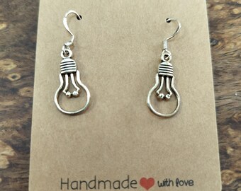 Light Bulb Earrings Dangle Drop Marked s925 Silver Plated Hooks Hypoallergenic displayed on Kraft card ready gift
