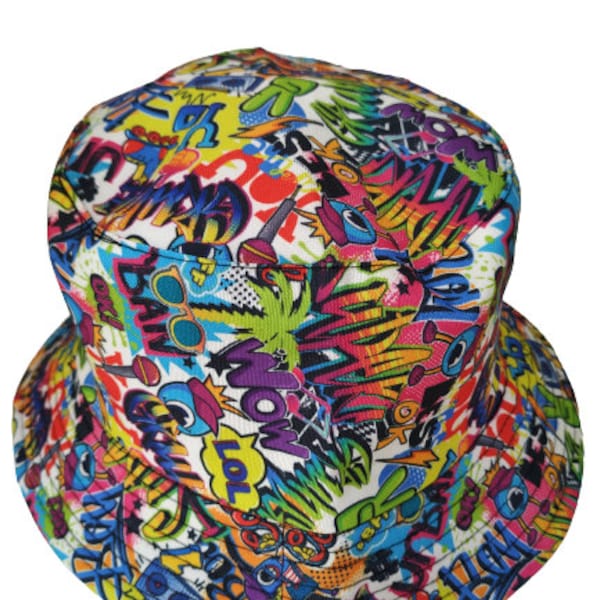 Graffiti Retro Bucket Hat Reversible Unisex One size 100% Cotton Foldable machine washable Birthday Party Promotion