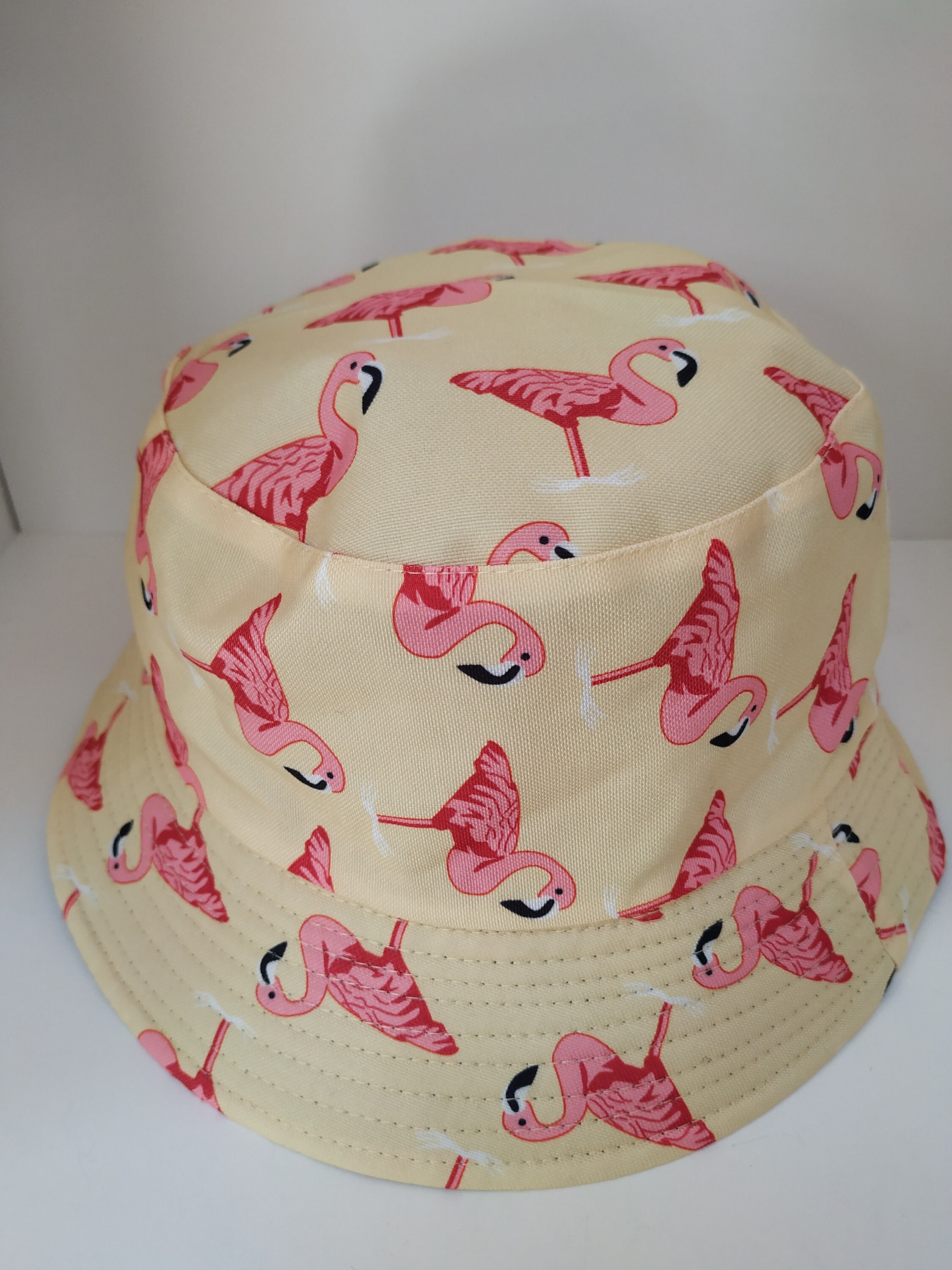 Pink Flamingo Beige Bucket Hat Reversible Unisex One Size 