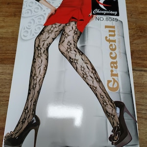 Floral Design Fishnet Black Tights One Size