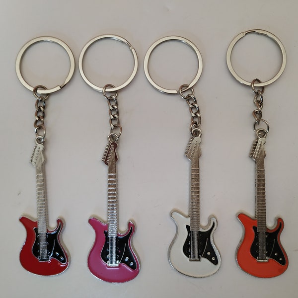 Electric Guitars Red Orange pink White Keyrings keychains