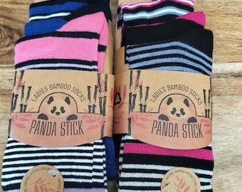 Panda Stick Ladies Bamboo Striped Socks 6 Pairs