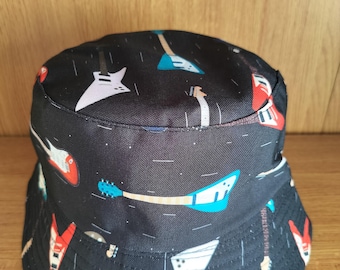 Guitar Black Bucket Hat Reversible Black Unisex One size Festival Party Promotion Summer Shade