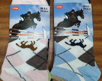 Horse Design Sports Trainer Socks 6 Pairs Ladies size 4-7