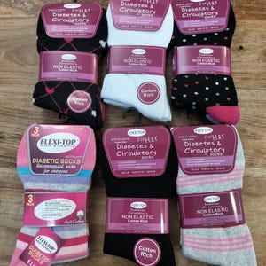 Ladies Diabetic Circulatory Socks Non Elastic 3 Pairs Size 4-8