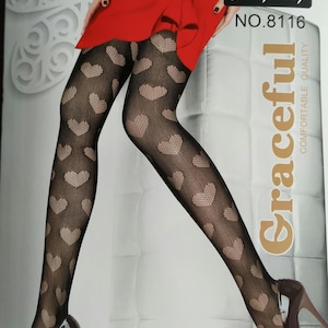 Love Heart Fishnet Tights Black