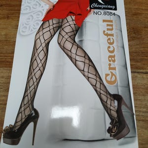 Diamond Design Fishnet Tights Black One Size
