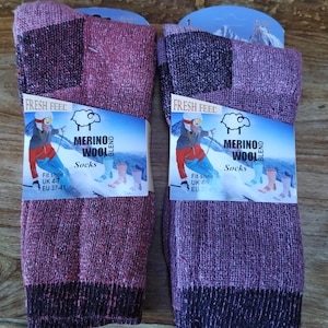 Ladies Merino Wool Blend Socks 2 Pairs Ladies UK Size 4-7  Pink and Purple