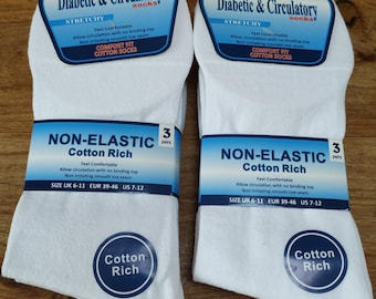 Mens Diabetic Circulatory White Summer Socks Non Elastic 6 Pairs size 6-11