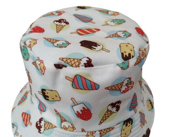 Ice Cream White Bucket Hat reversible Black Unisex One size Birthday Party Promotion