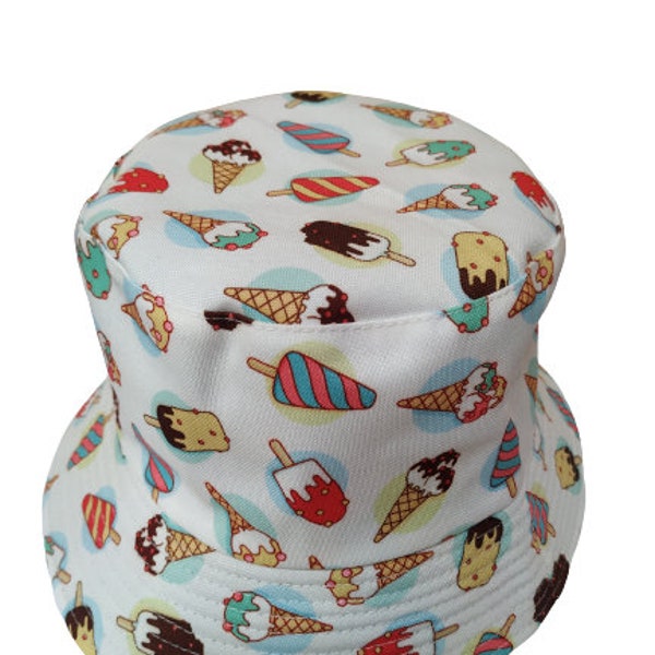 Ice Cream White Bucket Hat reversible Black Unisex One size Birthday Party Promotion