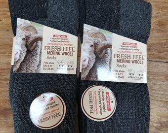 Mens Merino Wool Blend Socks 2 Pairs UK Size 6-11 Dark Gray