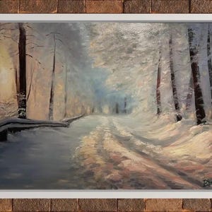 Oil Painting / Landscape Oil / Snowy Forest / Oil On Canvas / Winter In Forest / Snowy Path / Signed Painting Kostina Daria