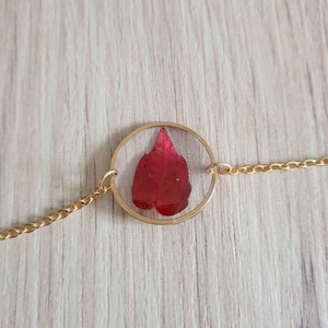 24K Gold Plated Bracelet with Natural Autumn Leaf