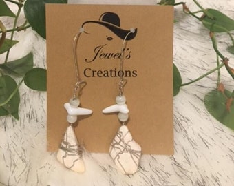 White Quahog Clam beaded earrings