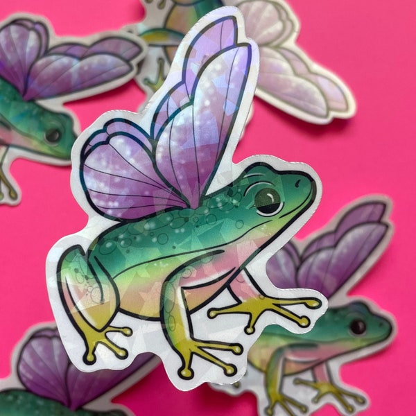 Fairy frog sticker , frog sticker , holographic sticker , fun sticker , cute stickers , fairy stickers