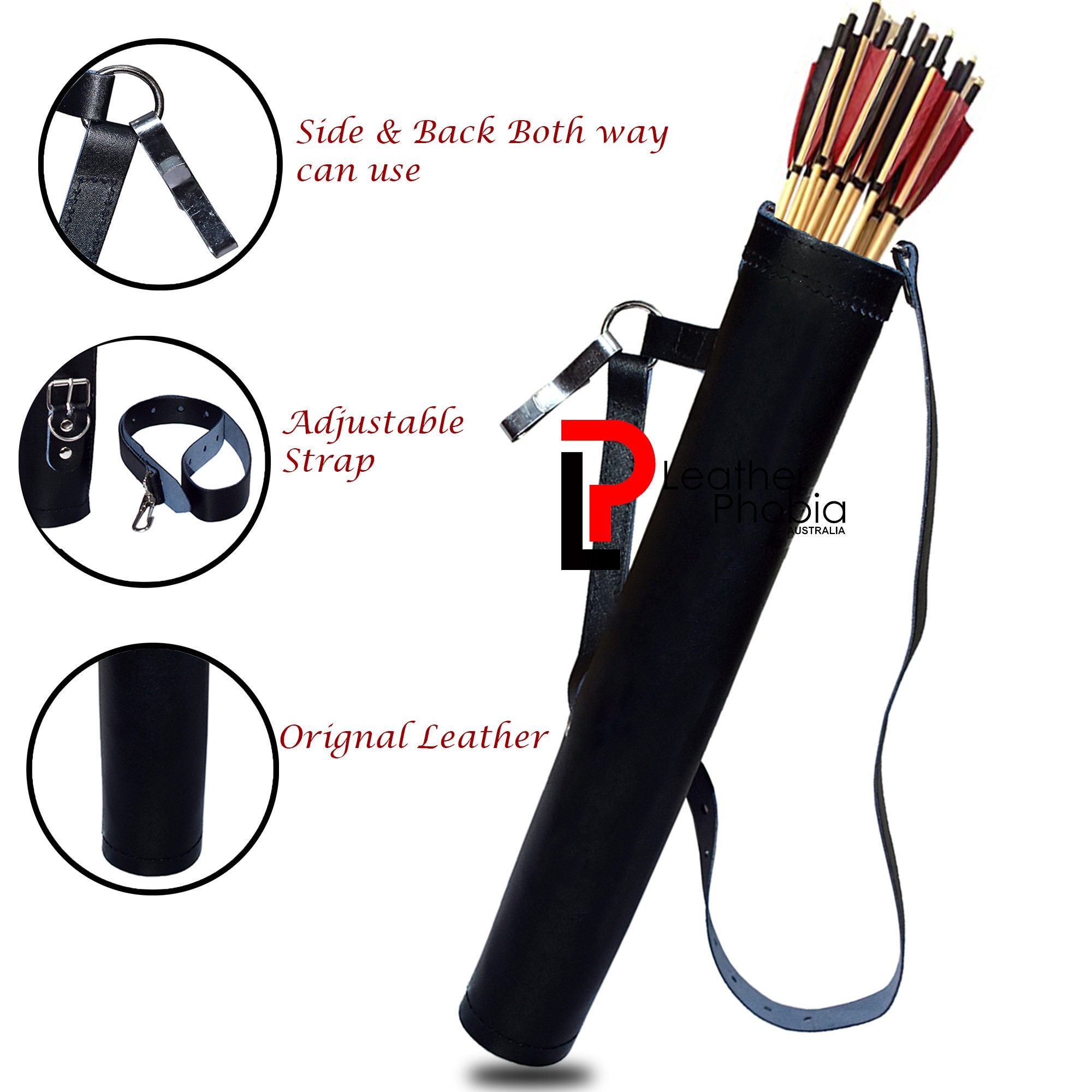 Arrow Quivers ,genuine Black Leather Phobia Arrow Holder for Rare
