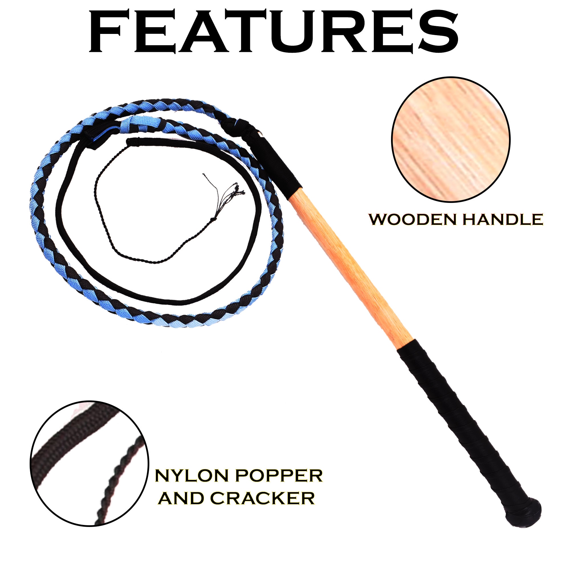 Genuine Cow Leather Bullwhip 4 Feet Long Handmade Black Stock Whips In - Foto 2