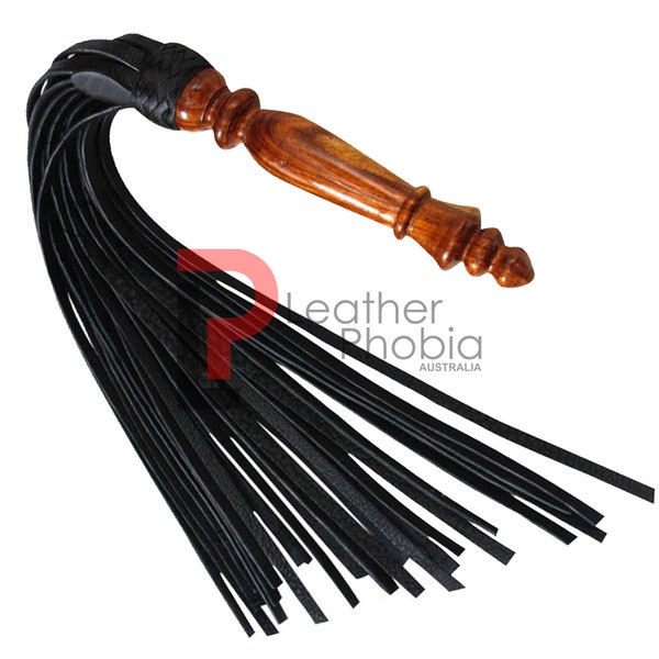 Leather Phobia 100% Genuine Cow Hide Leather Flogger 25 Tails Wood Handle Whip Heavy Duty Fully Handmade Heavy Duty FLogger