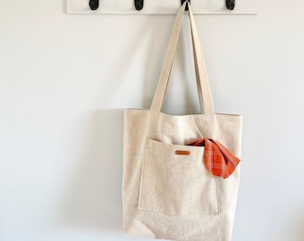 Handmade Market Bag with Pockets // Tote Bag // Reusable Grocery Bag