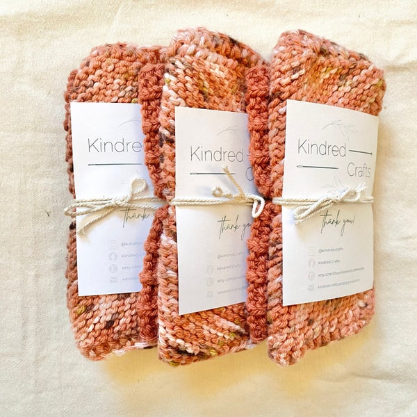 Terracotta Handknit Cotton Dishcloth Set of 2 | Handmade Cotton Knit Dish Rags | Gift for Mom, Wife, Her